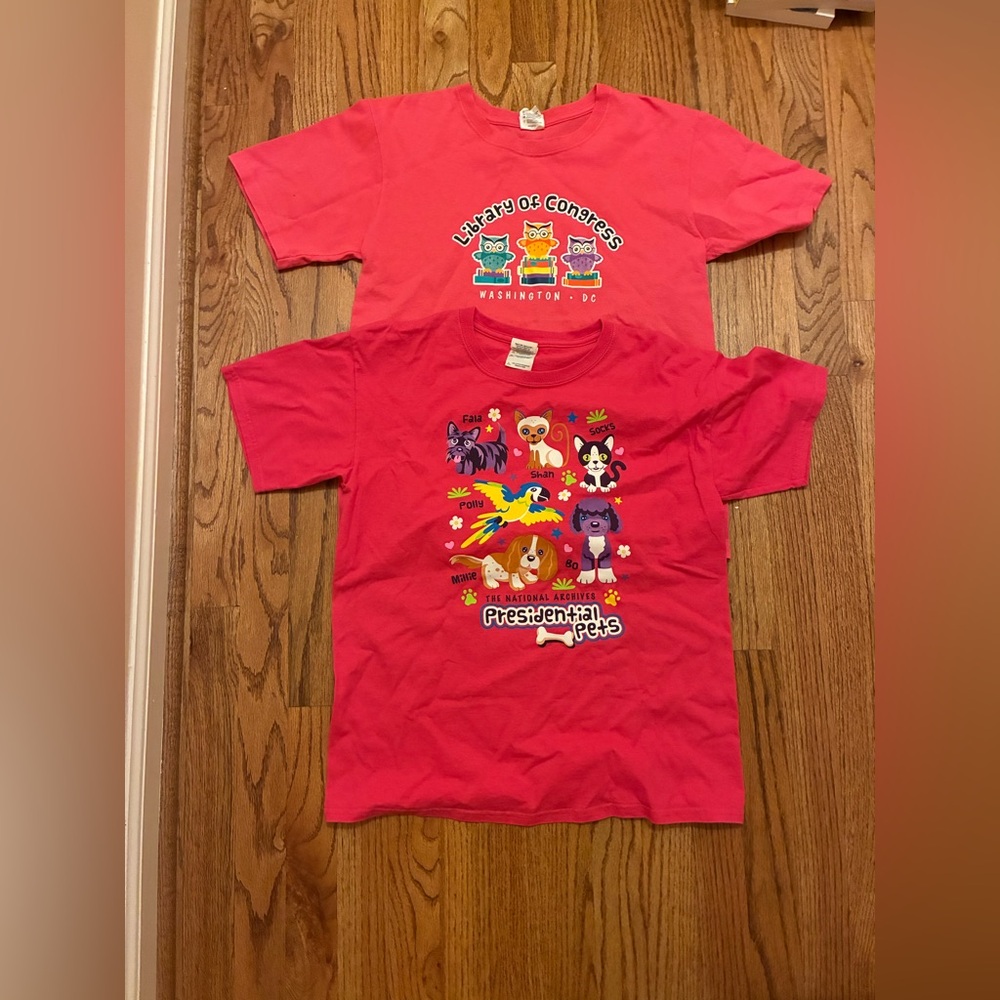 Washington DC Library Of Congress Presidential Pets T Shirts Youth Large Set/2